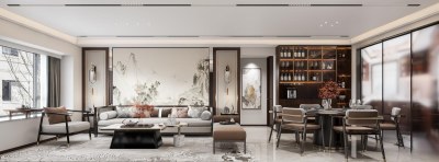 新中式客餐厅3D模型下载